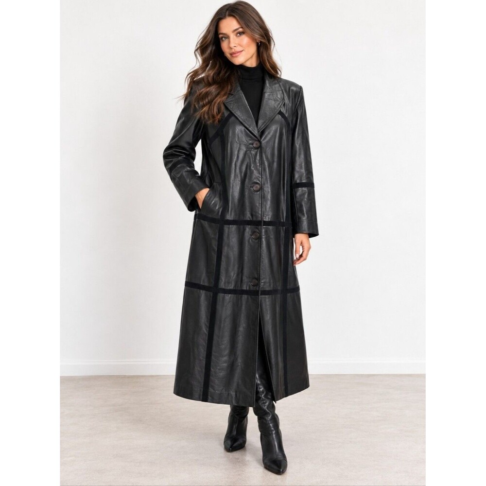 EUC Vintage Leather Vincitore women's long maxi loosefit coat, 40 black